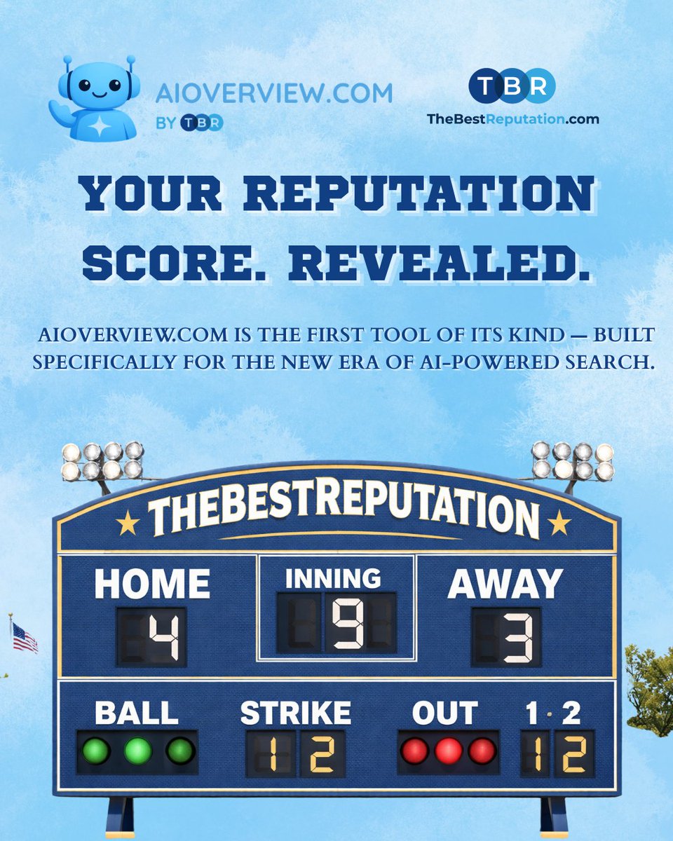 TheBestReps's tweet photo. Proud to bring you this tool from the team at The Best Reputation. 🎩 🔗 Get your free score now at  https://t.co/RxAzwR7Mi5 #AIOverview #TheBestReputation #OnlineReputationManagement https://t.co/cYUodPQmnb