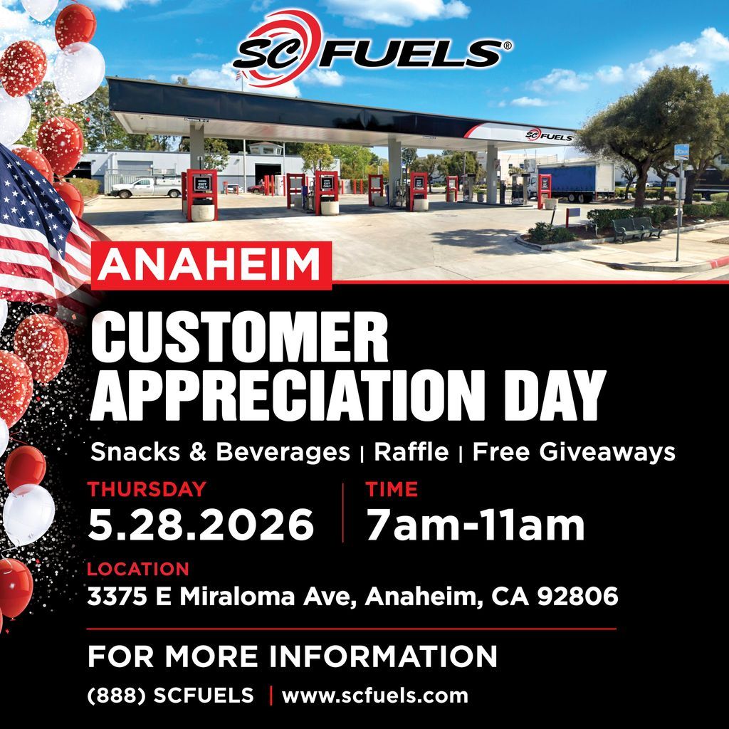 SCFuels's tweet photo. Join us on May 28th from 7 AM to 11 AM for a special celebration dedicated to YOU, our wonderful customers!🎉

🎁The celebration will feature exciting FREE giveaways and a chance to enter our raffle prize!

📍Where?
3375 E Miraloma Ave, Anaheim, CA 92806 https://t.co/Iu4UraxClR
