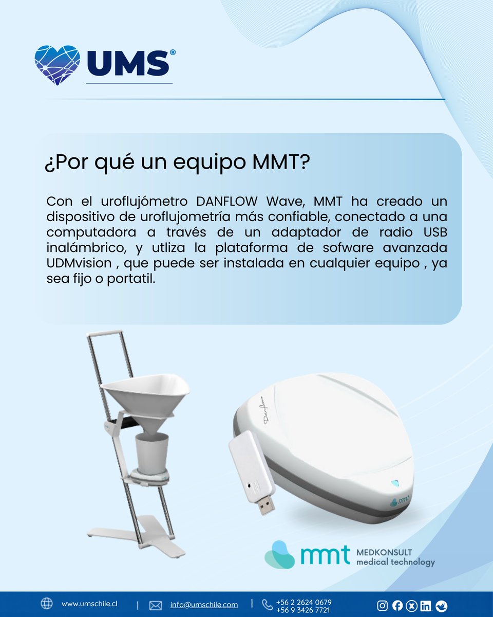 ChileUms's tweet photo. Innovación y precisión en uroflujometría con DANFLOW Wave de MMT. Tecnología inalámbrica, plataforma UDMvision y máxima eficiencia para distintos entornos clínicos.

📩 Cotiza el equipo que necesitas en UMS Chile.
🌐 https://t.co/aTMrkSHE9W https://t.co/kKgWSGd6ez