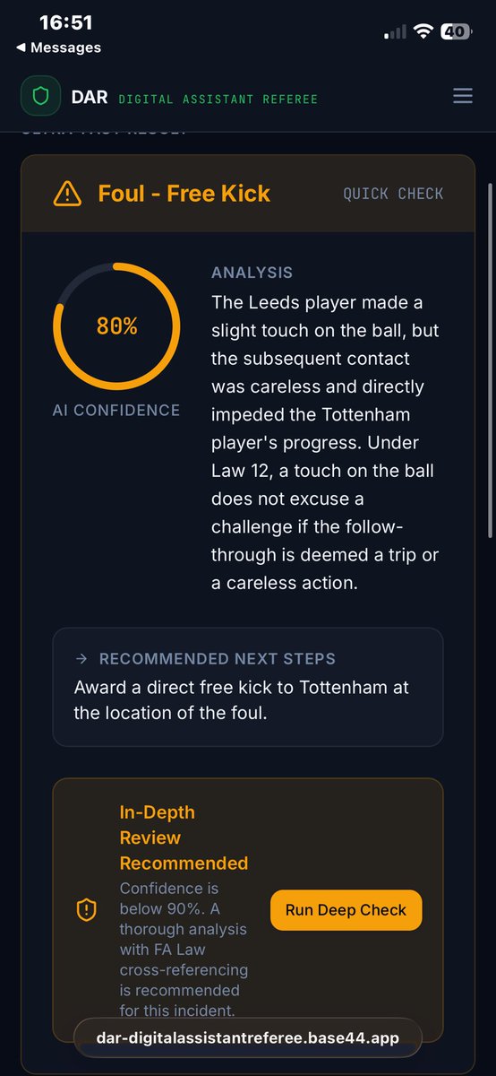 RavalAaron's tweet photo. @lufc_gra @BakedBrit2 @piggymolone @HimothyReports you know what we are all biased. so I made an AI to fix this. and tbf it said its not a penalty, so fair enough. https://t.co/gP0D2xaJRN