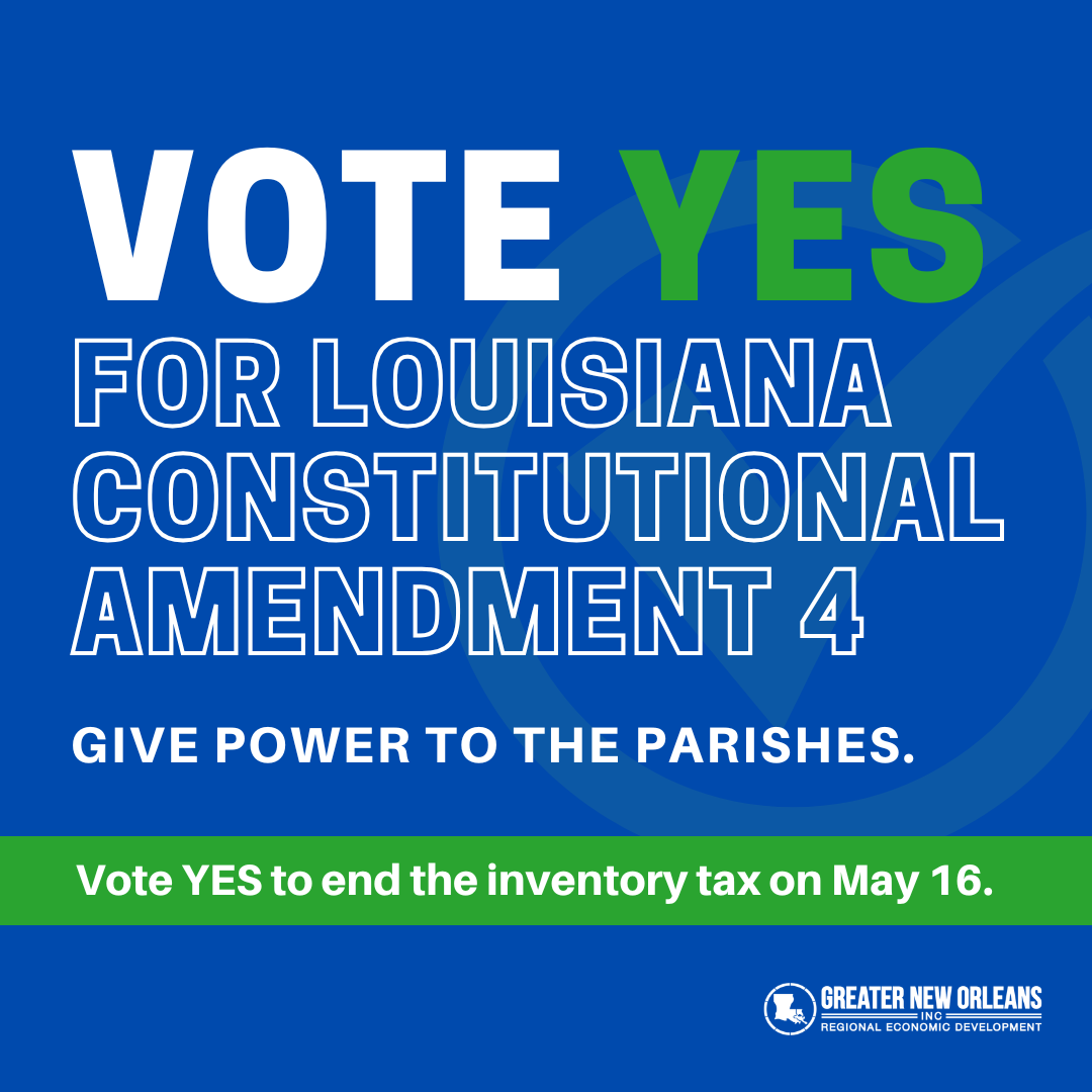 GNOinc's tweet photo. Louisiana taxes groceries on shelves and vehicles on lots before they sell. 41 states don't. Vote YES on CA4 on May 16. Parishes deserve the option. https://t.co/eOQr71sXsN