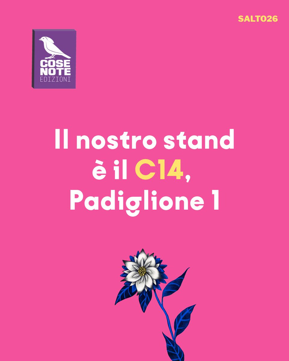 CoseNoteEd's tweet photo. Manca pochissimo!!! Urge un recap 💪🏻
Per il terzo anno saremo presenti al Salone Internazionale del Libro #salto26 💖
Ci troverete allo 𝘀𝘁𝗮𝗻𝗱 𝗖𝟭𝟰 𝗻𝗲𝗹 𝗣𝗮𝗱𝗶𝗴𝗹𝗶𝗼𝗻𝗲 𝟭, facilmente accessibile dall’ingresso A

Per saperne di più: https://t.co/lLoc4uV7ZA https://t.co/MWJQ8JzhOk