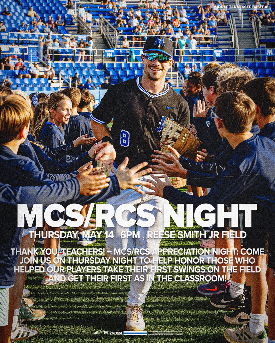 MT_Baseball's tweet photo. Get out to The Reese on Thursday to help us celebrate the teachers that poured so much into our guys on MCS and RCS night! 

First pitch against the Flames is scheduled for 6 p.m. on Thursday!

#BLUEnited | #BlueCrew https://t.co/p1YWaqbNiV