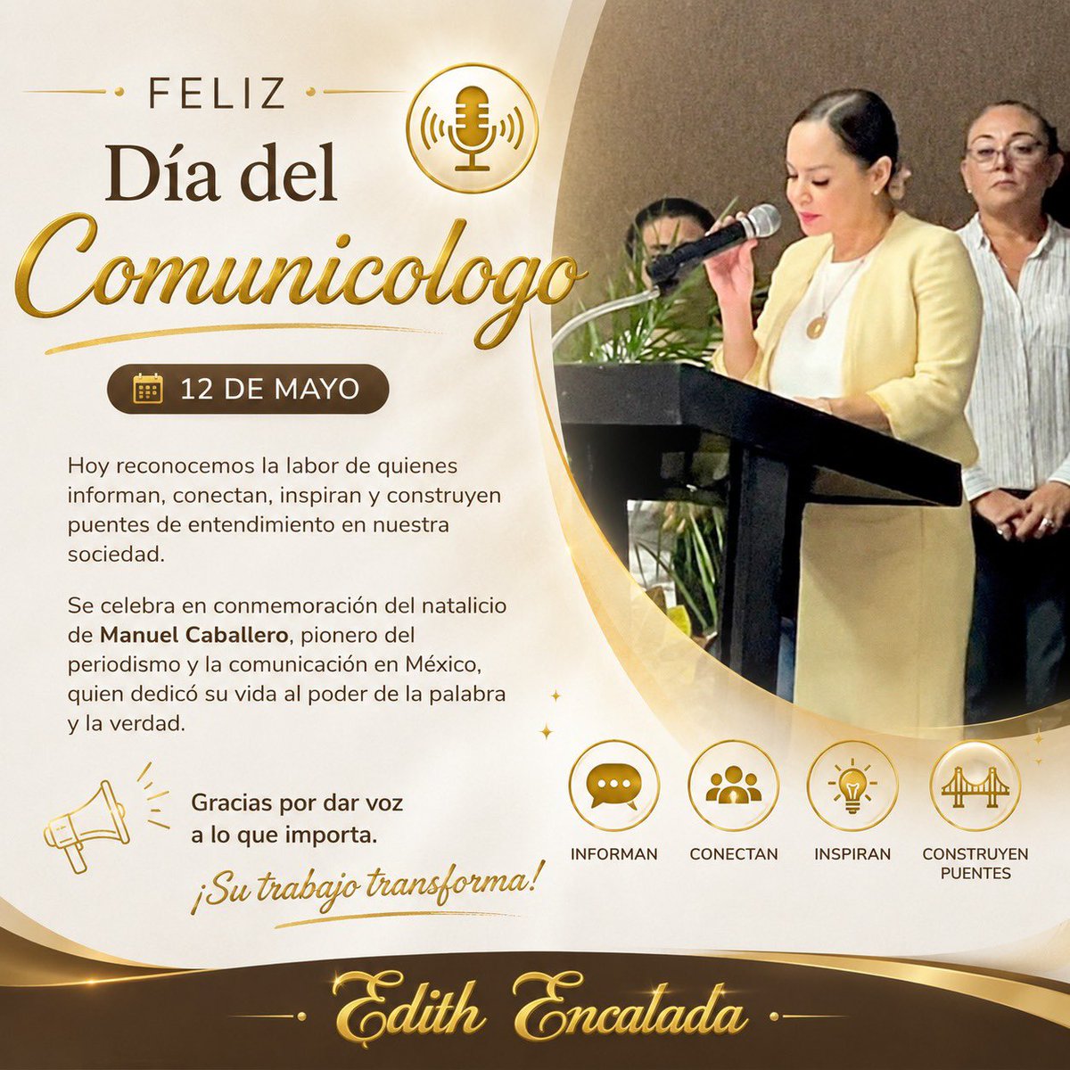 EdithEncaladaMX's tweet photo. 🎙️✨ Comunicar es mucho más que hablar… es conectar corazones, informar con responsabilidad y dar voz a quienes más lo necesitan.

Hoy, en el Día del Comunicólogo, reconozco y felicito a todas y todos quienes trabajan todos los días por construir puentes de entendimiento a través de la palabra, la información y la empatía. 💛

Que nunca perdamos la pasión por comunicar con verdad, sensibilidad y compromiso.

¡Feliz Día del Comunicólogo! 12 de mayo 📚🎤✨

#DíaDelComunicólogo #Comunicación #EdithEncalada #México #ComunicarEsServir #MediosDeComunicación #Vocación