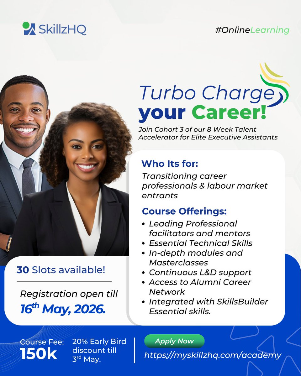 myskillzhq's tweet photo. BIG NEWS🚀🚀

Turbocharge Your Career with our 8-week Talent Accelerator for Elite Executive Assistants.

​This isn't just a course; it’s a total professional transformation. While the flyer shows you the curriculum, the "hidden" value is where the magic happens. https://t.co/cxLpu9QN3T
