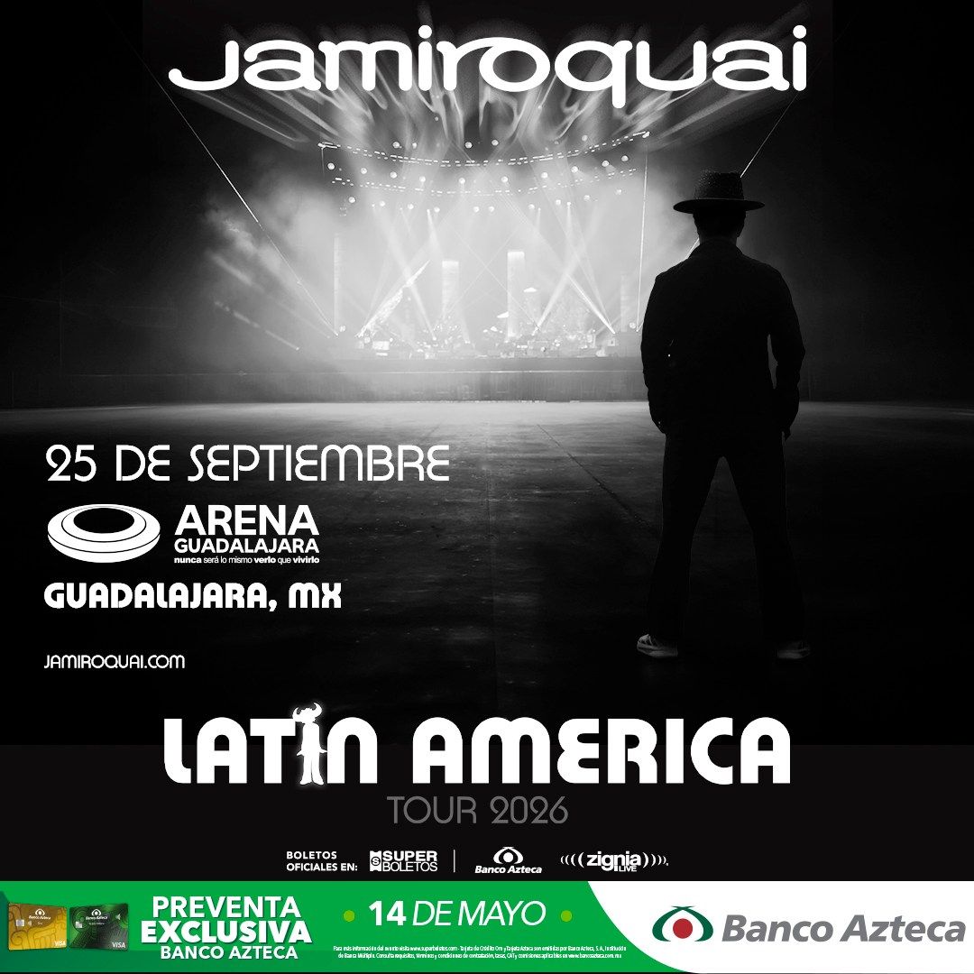 SinDocumentosMX's tweet photo. México es el epicentro del cierre de gira de @JamiroquaiHQ en 2026.

La banda regresa a la cartelera de conciertos en Guadalajara. 
📆 25 de sep  
📍 @ArenaGdlMx.

13 años después, el baile está de vuelta. 🎩🎸 

¿Listos para el groove intergaláctico? 🌌

https://t.co/kfeBEJCk96 https://t.co/rl43kNQYYA