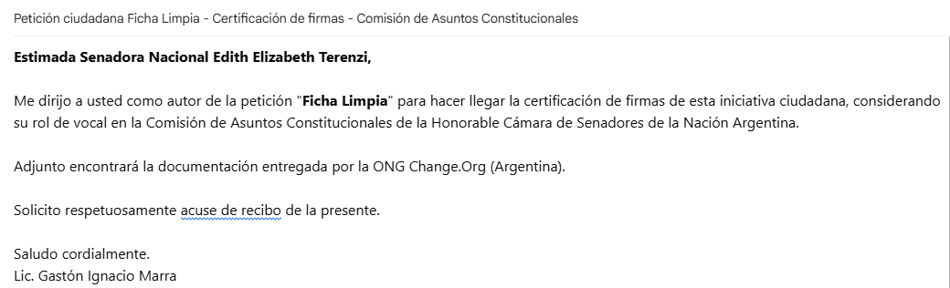 gastonmarraOK's tweet photo. Quiero contarles que habiendo recibido la certificación de las firmas de la petición @fichalimpia, estoy enviando la misma a cada uno de los senadores nacionales que integran la Comisión de Asuntos Constitucional presidida por @agustinpcoto. 
Para que tu voz sea escuchada 🇦🇷 https://t.co/XbKsMd6TJQ