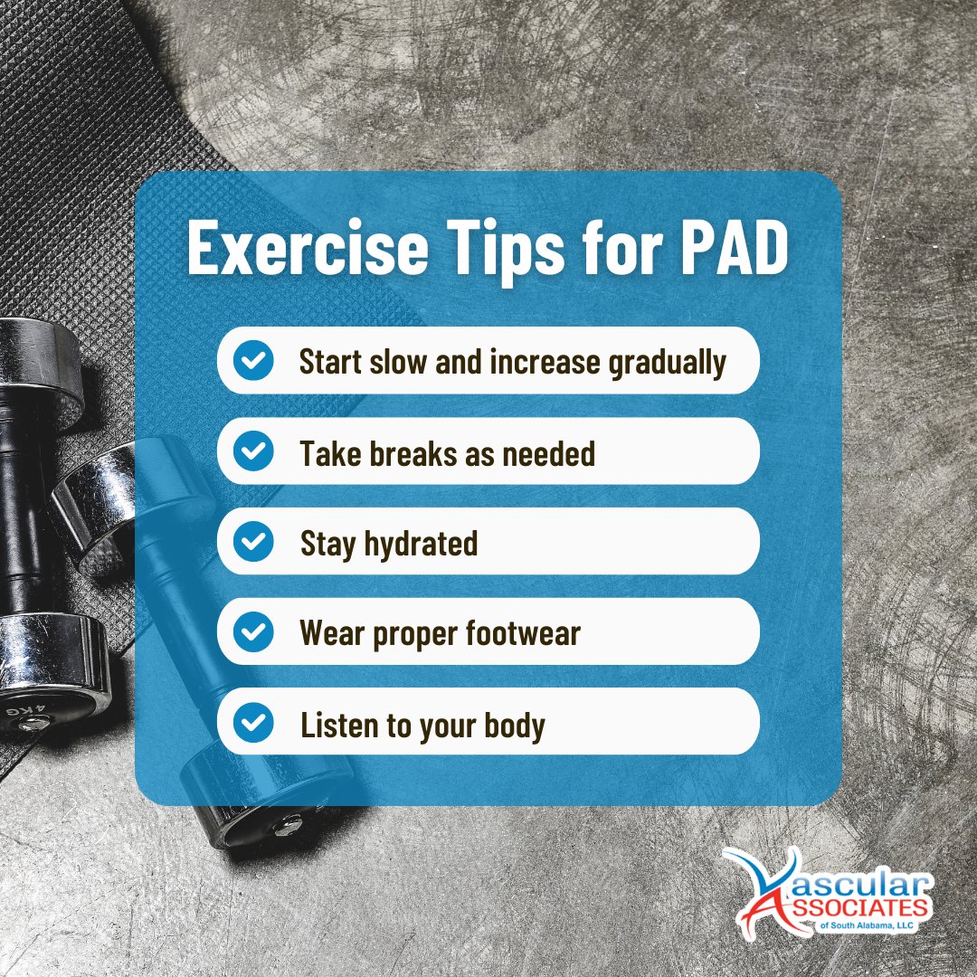 of_vascular's tweet photo. 🦵 Living with PAD? Don’t let it hold you back. Regular exercise can improve circulation, ease symptoms, build strength, and help you regain control of your health. Every step forward matters. Start moving toward a healthier life.

☎️ 251-410-8272

#Vascular #SouthAlabama https://t.co/vcU9nY0xkT