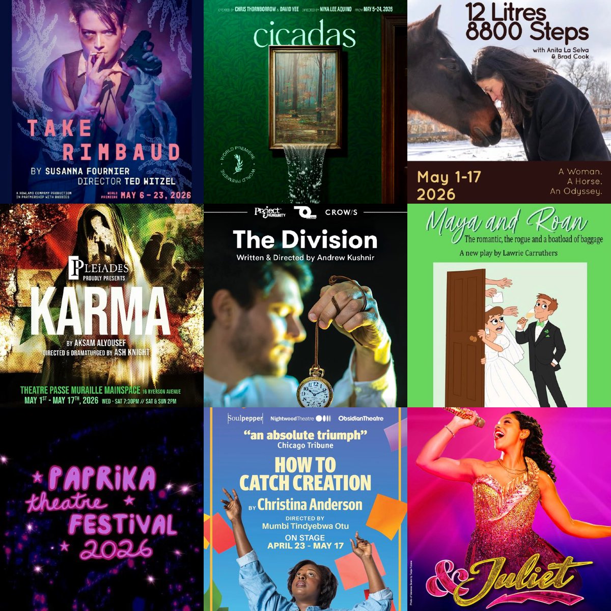 d_chua's tweet photo. Six world-premiere Canadian plays in TO this week: Take Rimbaud at Buddies, cicadas at Tarragon, 12 Litres 8800 Steps at Factory, Karma at Passe Muraille, The Division at Crows, Maya &amp; Roan at Red Sandcastle. Plus Paprika Fest and Canadian cast How To Catch Creation and &amp; Juliet. https://t.co/aRCnUzs4Zv