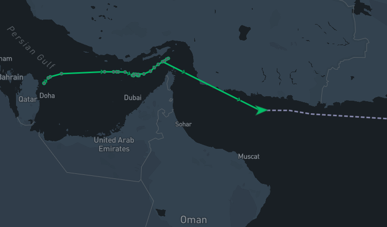 StemDan's tweet photo. 🚨QATAR LNG: A 2nd laden QatarEnergy vessel, the 178,000cbm Mihzem, has crossed the Strait of Hormuz between May 11-12 with its AIS signal off, and is heading to Pakistan's Port Qasim terminal. 

🚢This follows the crossing of the 216,200cbm Al Kharaitiyat over the weekend. #LNG https://t.co/x6aA8olFXE