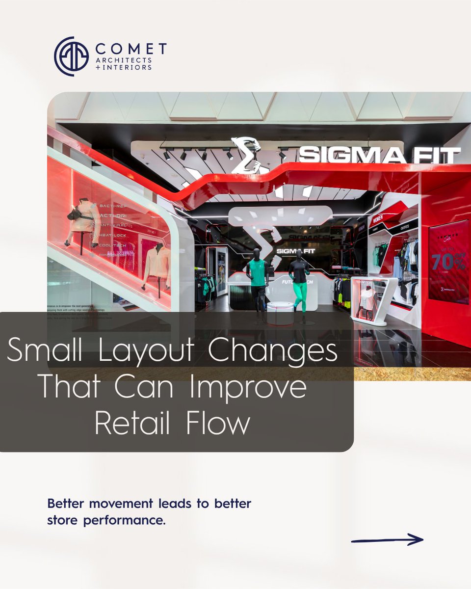 cometarch's tweet photo. Retail flow is shaped by small layout decisions.

Fixture placement, sightlines, and circulation paths all influence how customers move through a store.

See the layout changes that improve retail flow in the carousel.

#retailperformance #storedesign #retailflow #cometarchitects https://t.co/qwp5UKDkbM