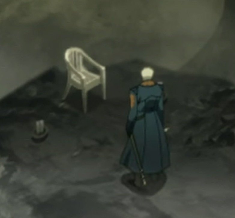 NotiPlay_'s tweet photo. No jodan de verdad pusieron la silla de plástico de Vergil en el anime de Devil May Cry 😭 https://t.co/nHfdIumKYt