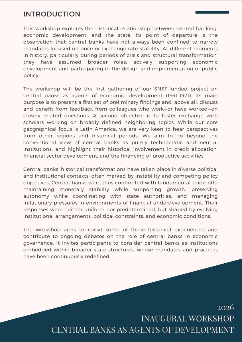 JFloresZendejas's tweet photo. We are delighted to share the programme for the first workshop of our research project: "Finance, Development, and the State: Rethinking Historical Experiences with Central Banking", in Geneva, 4-5 June https://t.co/wub0ymsmb6