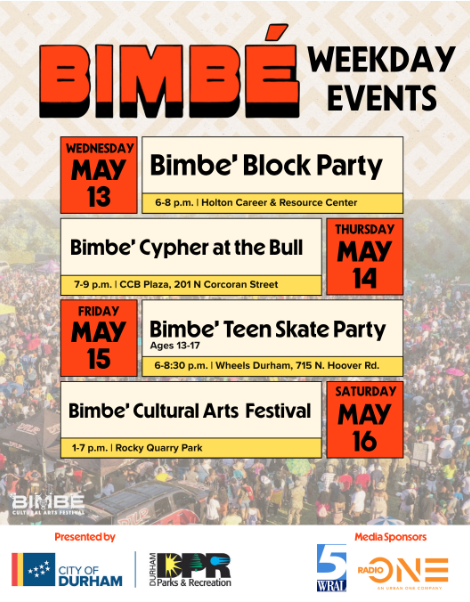 GoDurhamTransit's tweet photo. Hey Durham, Happy Tuesday 😊

Join us tomorrow for DPR's Bimbé Block Party at the Holton Career &amp; Resource Center! 

Wednesday, May 13
6 pm - 8 pm
Holton Career and Resource Center 
FREE 

Come out &amp; Enjoy an evening of carnival-style games, community fun, and great food! https://t.co/ZnP6UML1HK