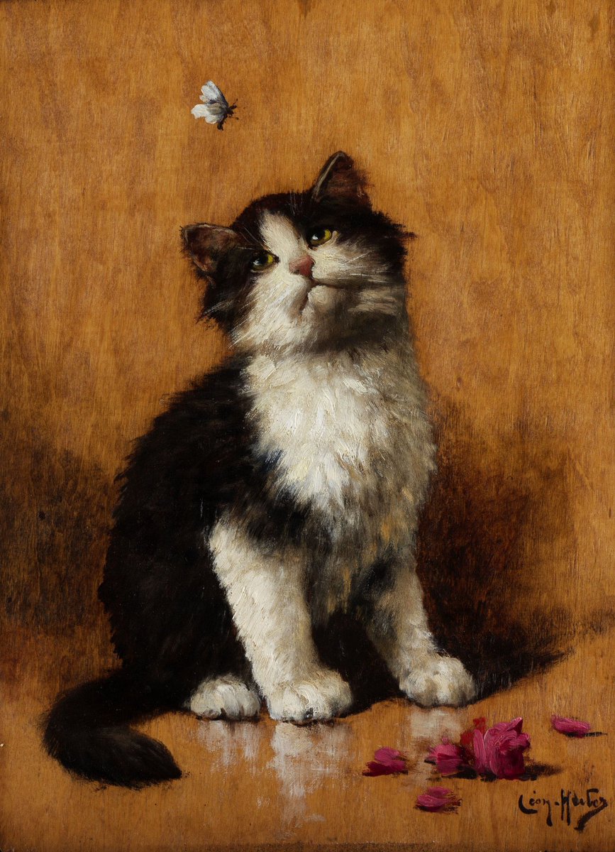 celilsadk's tweet photo. Fransız ressam Leon Charles Huber'in 1928 yılında yaptığı "Kedi ve Kelebek" adlı eseri. Huber aynı zamanda her gün atölyesinde ihtiyacı olanlara yemek dağıtan, ressamlığı dışında insanlığı ile de tanınan bir ressamdı. 🖤 https://t.co/rp7am36zpb