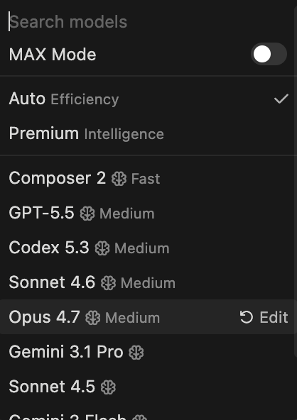 DeoAM's tweet photo. @cursor_ai @ryolu_ @ericzakariasson 
could we potentially had a customer option for users where they can decide what model to use when. 

Say if I am asking cursor to move somethings, changing radius, color, ideally in that use case, I would love to use auto, but for more complex use cases I may want to use GPT-5.5 or Opus. 

I tend to switch models manually a lot based on what I am doing, but I would love to cement that workflow so that I don't have to change manually every single time. 

If this is already possible would love how to do that. Thanks a lot for the amazing work always!