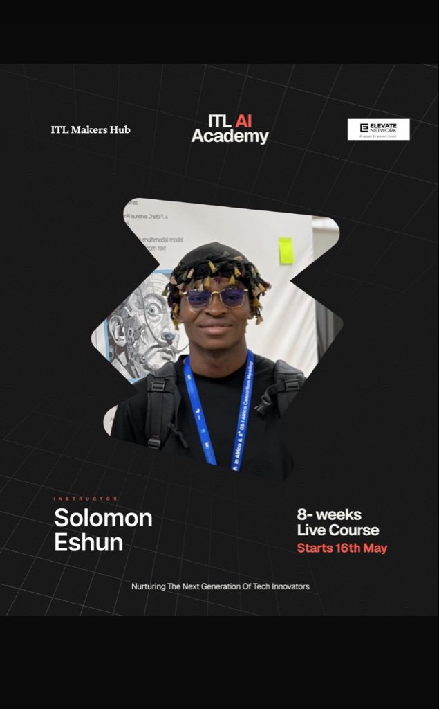 Innovotechlab's tweet photo. We are excited to introduce Solomon Eshun🥳🥳
He will lead session on generative AI, building creative workflows and multimedia systems using modern AI tools.

Venue: elevate network 
Start date: 16th May
Registration: Link in bio https://t.co/Uf4MFYFzLx