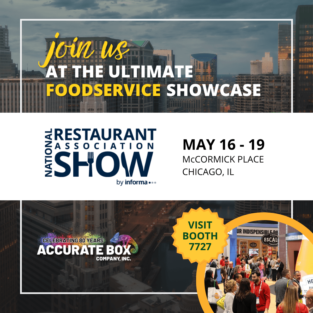 AccurateBoxCo's tweet photo. Next stop: Chicago🍕

Find Accurate Box at the @NatlRestShow this weekend! We're solving your toughest packaging challenges, from catering to retail to D2C shipping.

📍 McCormick Place, Chicago
📅 May 16–19
👉 Booth 7727

#NationalRestaurantShow #FoodService  #PackagingIndustry https://t.co/caGYsDXLF7