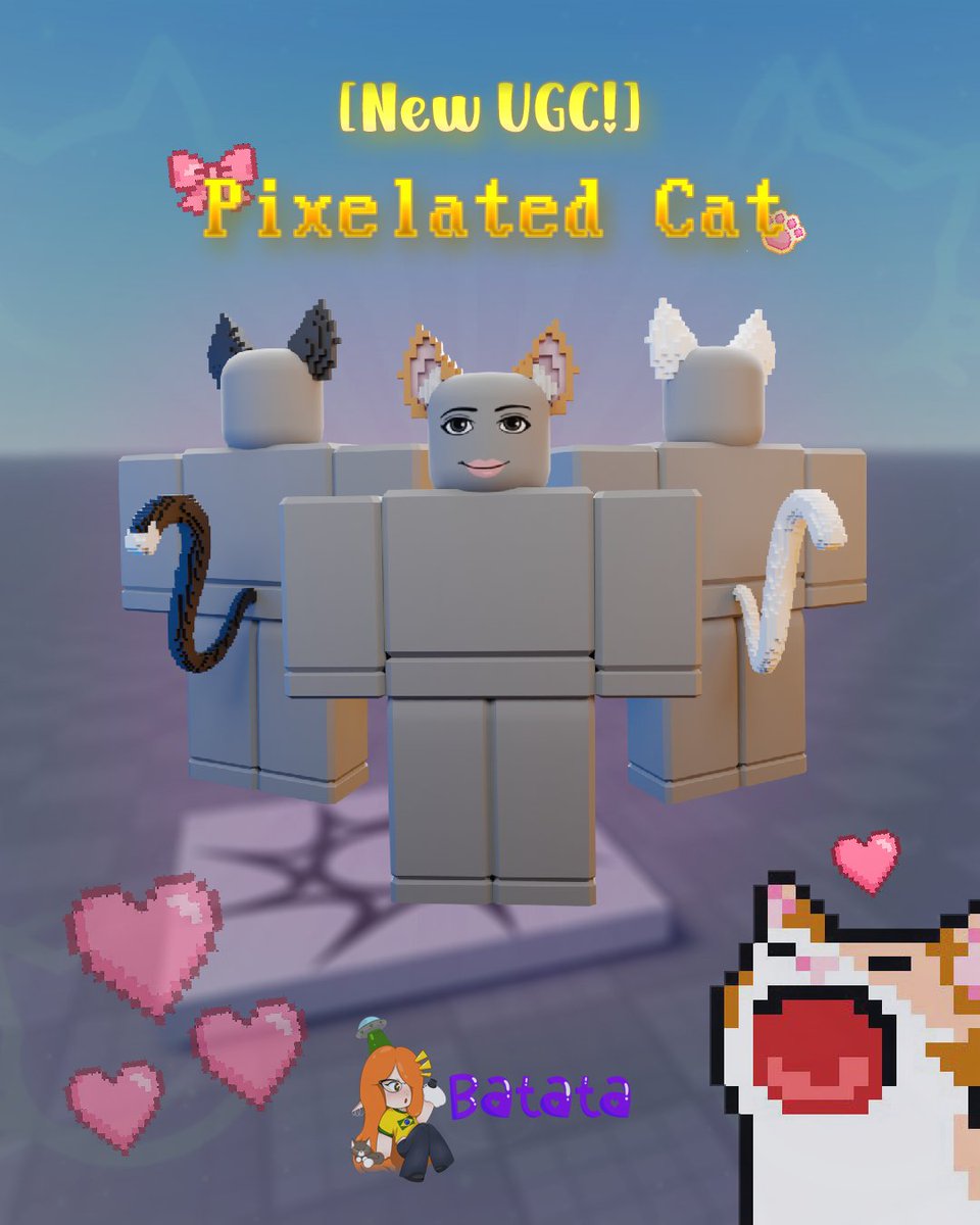 batata_anann's tweet photo. Did you like this accessory? Join my group for more like this ;3
All these colors and items are in my group. See if you like them >3
Pixelated Cat Ears(Black):
https://t.co/sKRMqJhQDg
More ugc here:
https://t.co/ldLN8zifnC

#roblox #UGCcreator #cats #Modeler #newitem #development https://t.co/bTeSl69NAF