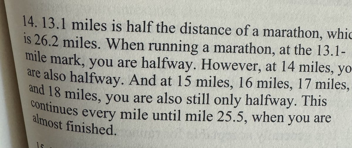 RunOnRemarks's tweet photo. @Brady_H Brendan Leonard’s “Have Fun Out There” is always my favorite explanation of halfway - though I somewhat prefer the more concrete and singular 20. https://t.co/kP4I2whEim