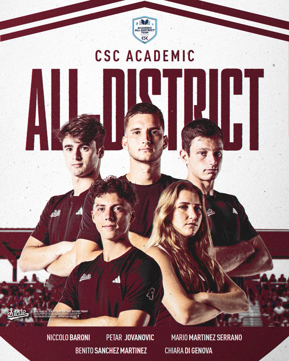 HailStateWT's tweet photo. Mississippi State Tennis is well represented on the 2026 CSC Academic All-District Team! https://t.co/JpRHzgtsLS