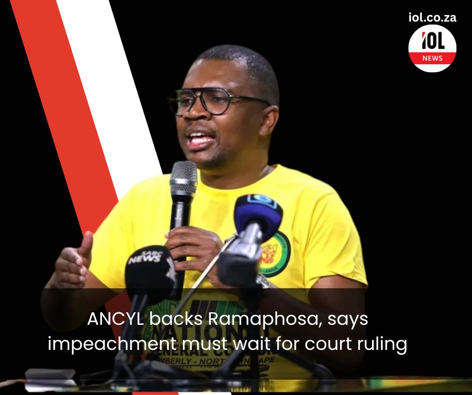 IOL's tweet photo. ANCYL President Collen Malatji said the youth league fully supports President Cyril Ramaphosa and believes Parliament should not establish an impeachment committee until Ramaphosa’s judicial review of the Section 89 panel report is finalised.
#ANCYL #CollenMalatji #CyrilRamaphosa #ANC #Parliament #ImpeachmentProcess
Read more here: https://t.co/jhslsQgaB4