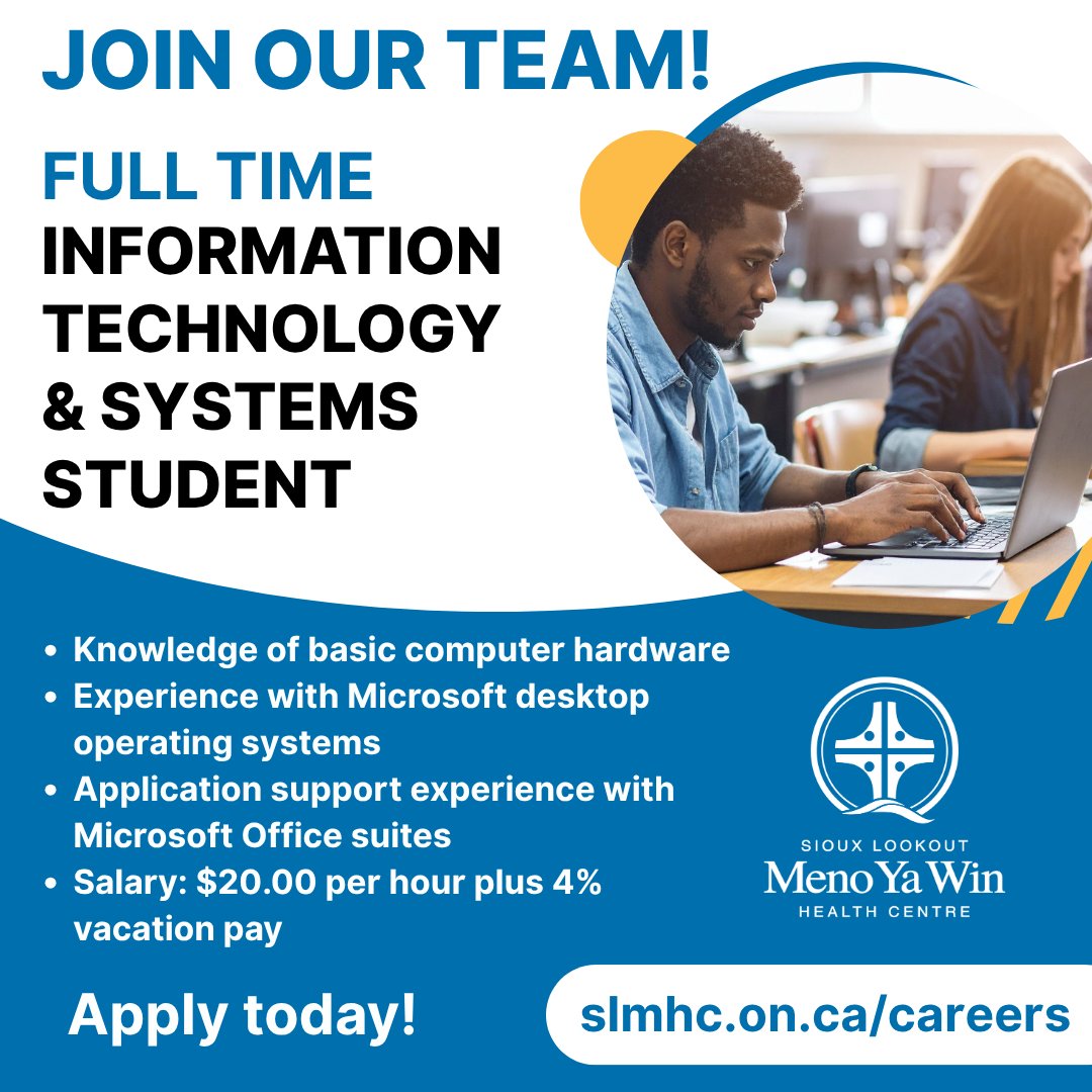 MenoYaWin's tweet photo. We are hiring a Full Time, IT and Systems Student in our Information Technology and Systems department! Apply today! 

Visit https://t.co/AHvKEhKGbt for more information! #careers #opportunity https://t.co/37THfMWCMf