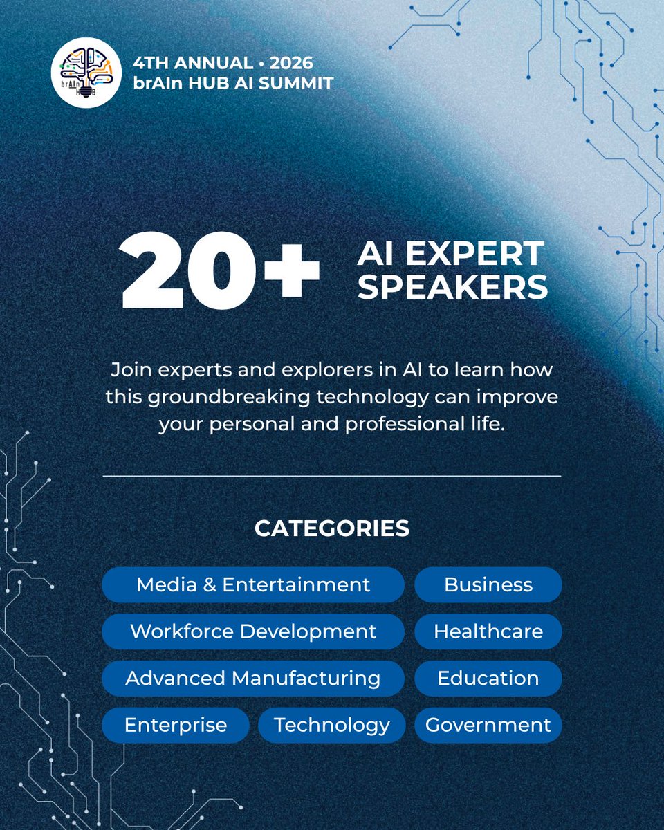 MtnAreaWorks's tweet photo. Join experts &amp; innovators in AI @UncAvl for dynamic event. 

Ticket includes:
✅ Breakfast &amp; lunch
✅ Cocktail reception &amp; networking events
✅ Hands-on workshops
✅ Parking
Secure your spot today at Home | brAIn Hub AI Summit https://t.co/tzMGjQvSTR https://t.co/8Nx1ngNUGa
