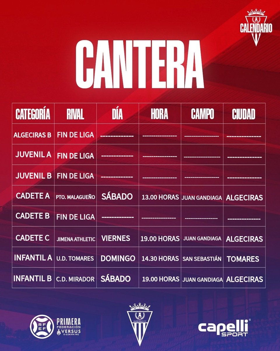 AlgecirasCF's tweet photo. ⚽️ 𝐂𝐀𝐍𝐓𝐄𝐑𝐀 | Vamos con más fútbol de base con varios partidos de nuestras categorías inferiores en marcha.

✅ Abonados del @AlgecirasCF, entrada gratuita. https://t.co/IVVoHEpDXG