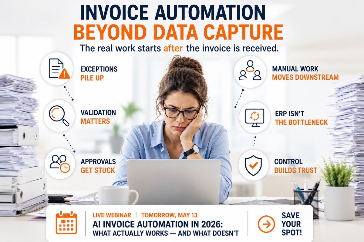 ArtsylTech's tweet photo. AP teams were promised automation. Many got manual exception handling instead. Our latest blog breaks down why AI capture alone doesn’t fix approvals, validation, mismatches, or operational chaos before ERP 👉 https://t.co/4zpQq9bptj
#InvoiceAutomation #APAutomation https://t.co/UKVG9ozs01