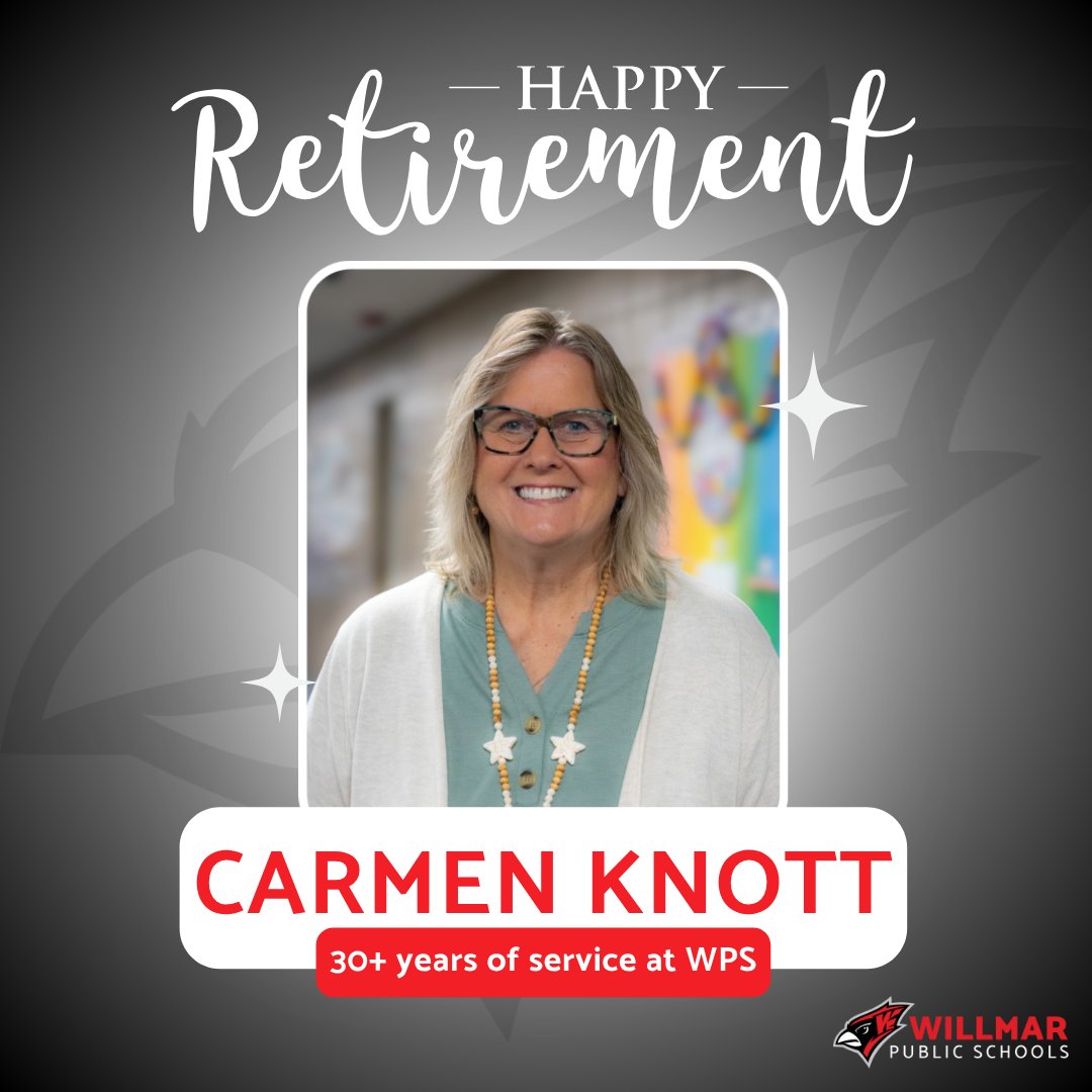 ISD347's tweet photo. After more than 30 years of dedicated service, we are celebrating the retirement of Carmen Knott! 🎉

#WillmarPublicSchools #HappyRetirement #WPSProud https://t.co/KRti2qdNOl