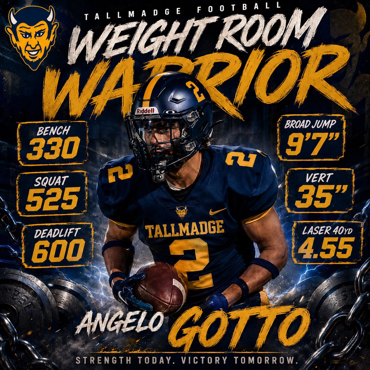 Tallmadge_FB's tweet photo. Angelo Gotto (2028) lifts ALL the weights. WEIGHT ROOM WARRIOR. 101 days ⏰… https://t.co/1hYAqmGDCd