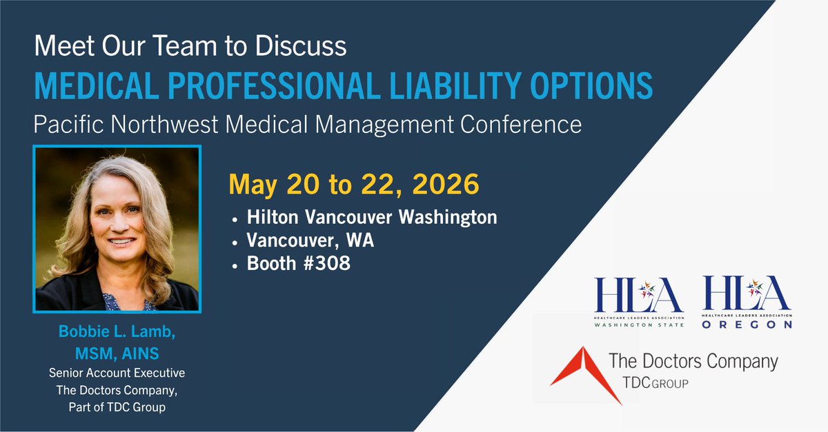 doctorscompany's tweet photo. We’re looking forward to seeing attendees at the Pacific Northwest Medical Management Conference. Visit with Bobbie L. Lamb, MSM, AINS, to discuss medical professional liability options. To learn more and to register, visit: https://t.co/nJJlhh7Akd https://t.co/Kzs3SaGqUp