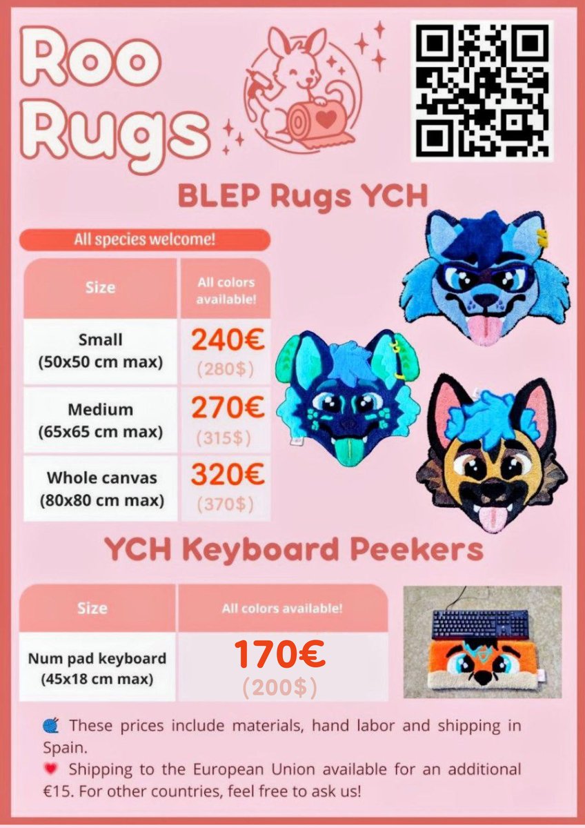 Roo_Rugs's tweet photo. 🦘🔥🔥COMMS OPEN🎉🎉🎉
Turn your fursona into a hand made rug!
Big BLEP Rugs and YCH Furry Keyboard peeker Rugs!
Fast turnaround time 
3⃣SLOTS OPEN!!
🌎International shipping available 
✉️DM at @Roo_Rugs for info
Shares appreciated 👍 https://t.co/YSS2EgAoJm