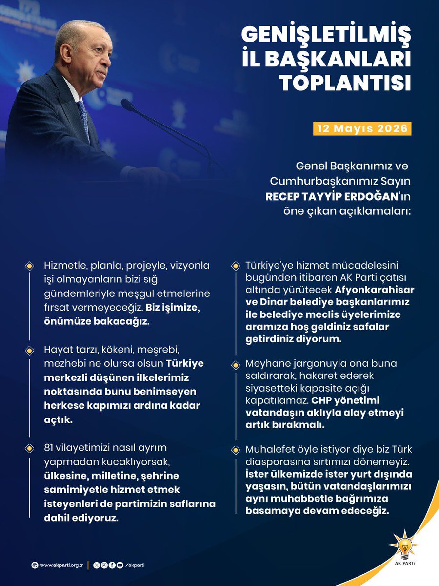 Akparti's tweet photo. Genel Başkanımız ve Cumhurbaşkanımız Sayın Recep Tayyip Erdoğan’ın Genişletilmiş İl Başkanları Toplantımızdan öne çıkan açıklamaları. https://t.co/BJ7GQW3OBb