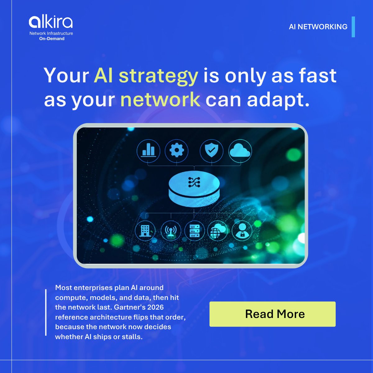 alkiranet's tweet photo. Most enterprises plan AI around models + data. 

But if the network can’t keep up, AI stalls. Build an AI-ready network platform. 

Read full break down in comment.

#Alkira #AINetworking https://t.co/qTFo3xdgiw