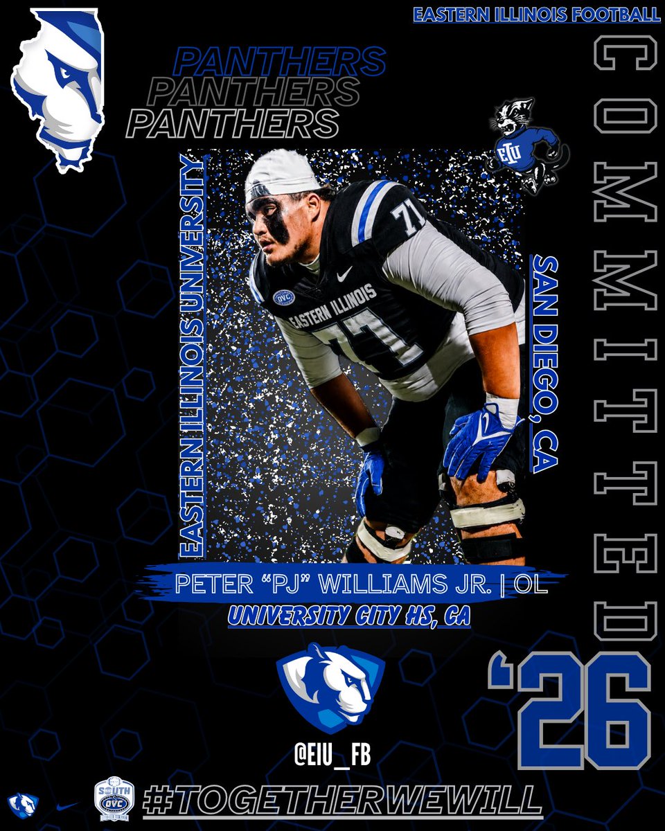 Petey71Williams's tweet photo. After great conversations with Coach @McclanathanOL I am truly honored and blessed to say that I am furthering my academic and athletic career at Eastern Illinois University! @EIU_FB @coach_krawczyk @CenturionFB @coachplaw @sdfootball @KUSIPPR https://t.co/wt2QfApEJj