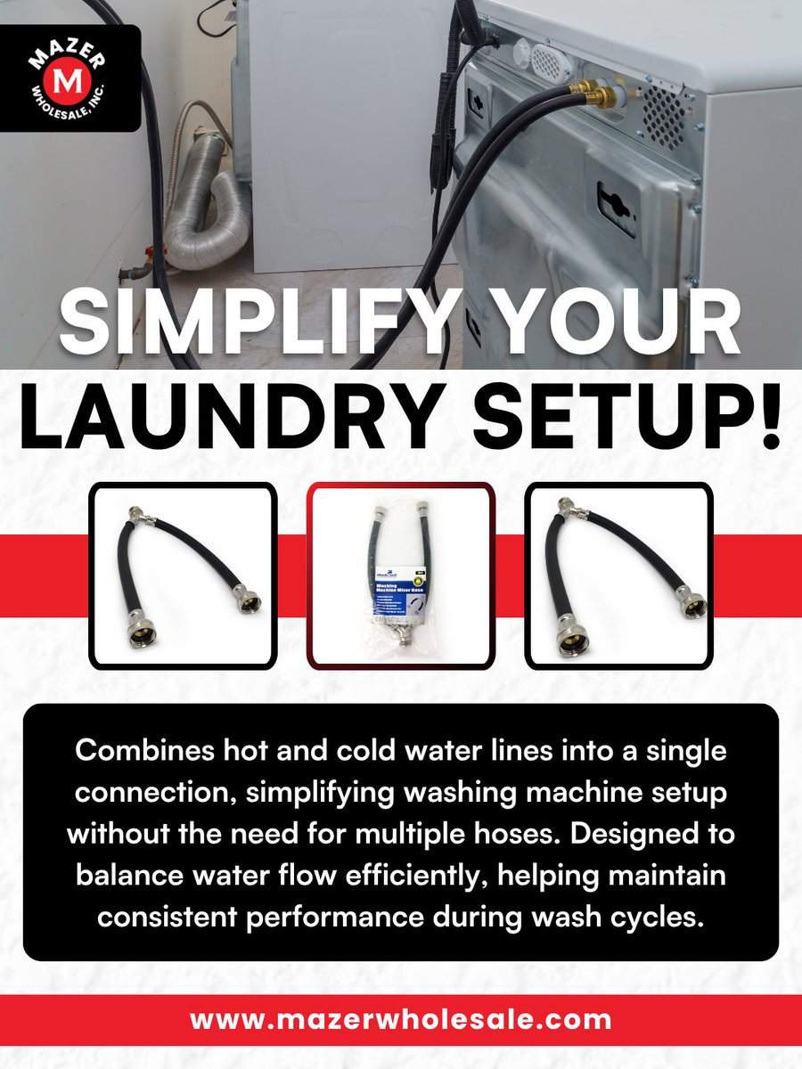 MazerWholesale's tweet photo. This washing machine mixer hose simplifies the process by combining hot and cold water supply into a single line, reducing the number of connections needed during installation.

https://t.co/quZMtipY5l

#MazerWholeSale #washingmachinehose #plumbingsupplies #laundrysetup https://t.co/vhZhscAPj7