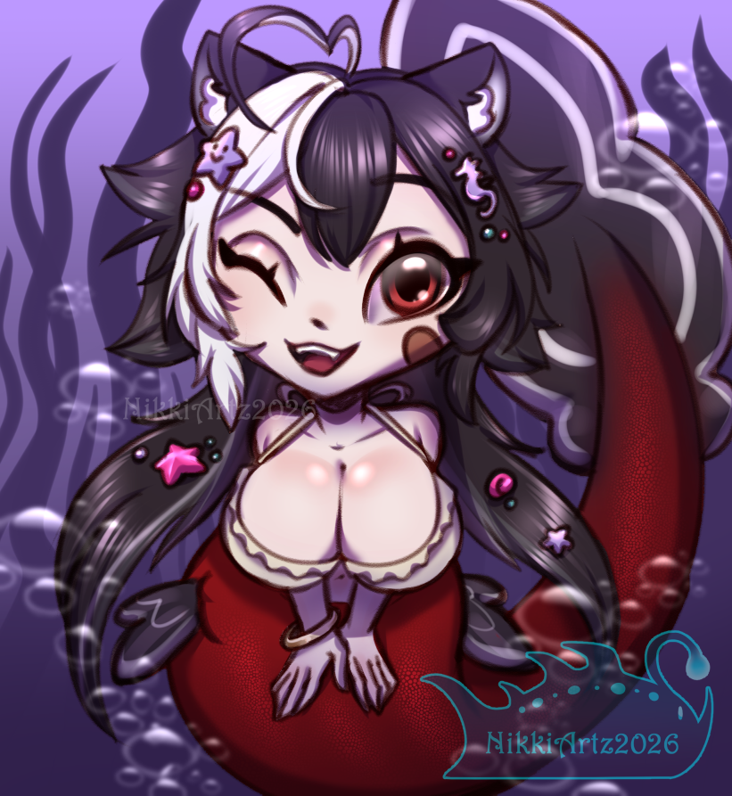 NikkiArtz's tweet photo. Day 11 of #mermay ! almost halfway through soon! c: 

The sweetest lil mermaid of the sea! 
Featuring @Momotexx / @MomotexxVT  🫧

#momoarties https://t.co/ZMt0h6T3cT