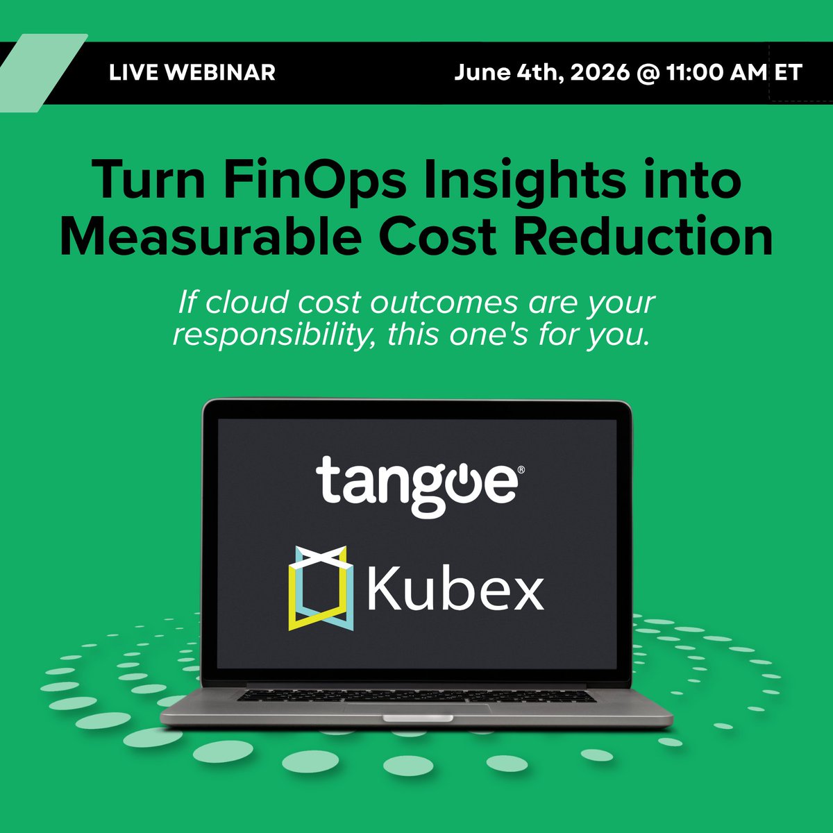 Tangoe's tweet photo. Most FinOps teams can tell you exactly where the waste is. Very few can tell you they've actually eliminated it. That gap  between visibility and action is what we're tackling in our upcoming webinar with Kubex on Thursday, June 4th. Register Now: https://t.co/e1GJnL6Vef https://t.co/MqQBF0Gdic