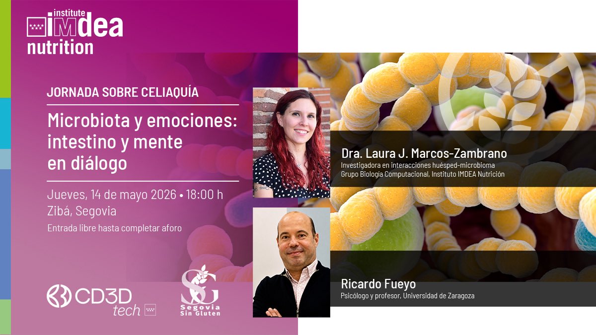 IMDEANutricion's tweet photo. 🧠 🍽️ Os proponemos un doble diálogo para este jueves, ¡a camino entre la salud intestinal y el bienestar emocional!
Allí estará nuestra investigadora @laurichi13 para contar de qué manera influye la #microbiota en la dieta sin gluten.
📍14 mayo | Segovia
#CD3DTech #Celiaquia https://t.co/VXUvSEbOVM