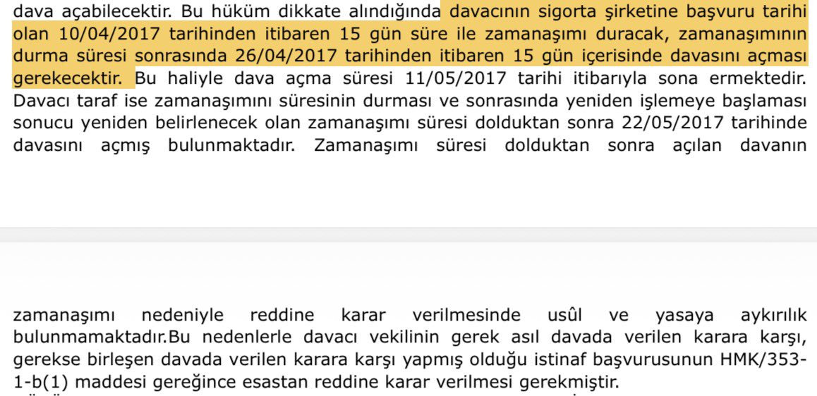Avakifilhan's tweet photo. Sigorta şirketine zorunlu başvuru şartının yerine getirilmesi, zamanaşımını 
15 gün süre ile durdurur.

İst. BAM 8. HD
2018/337 E. 2018/183 K. https://t.co/T8jtueAon2