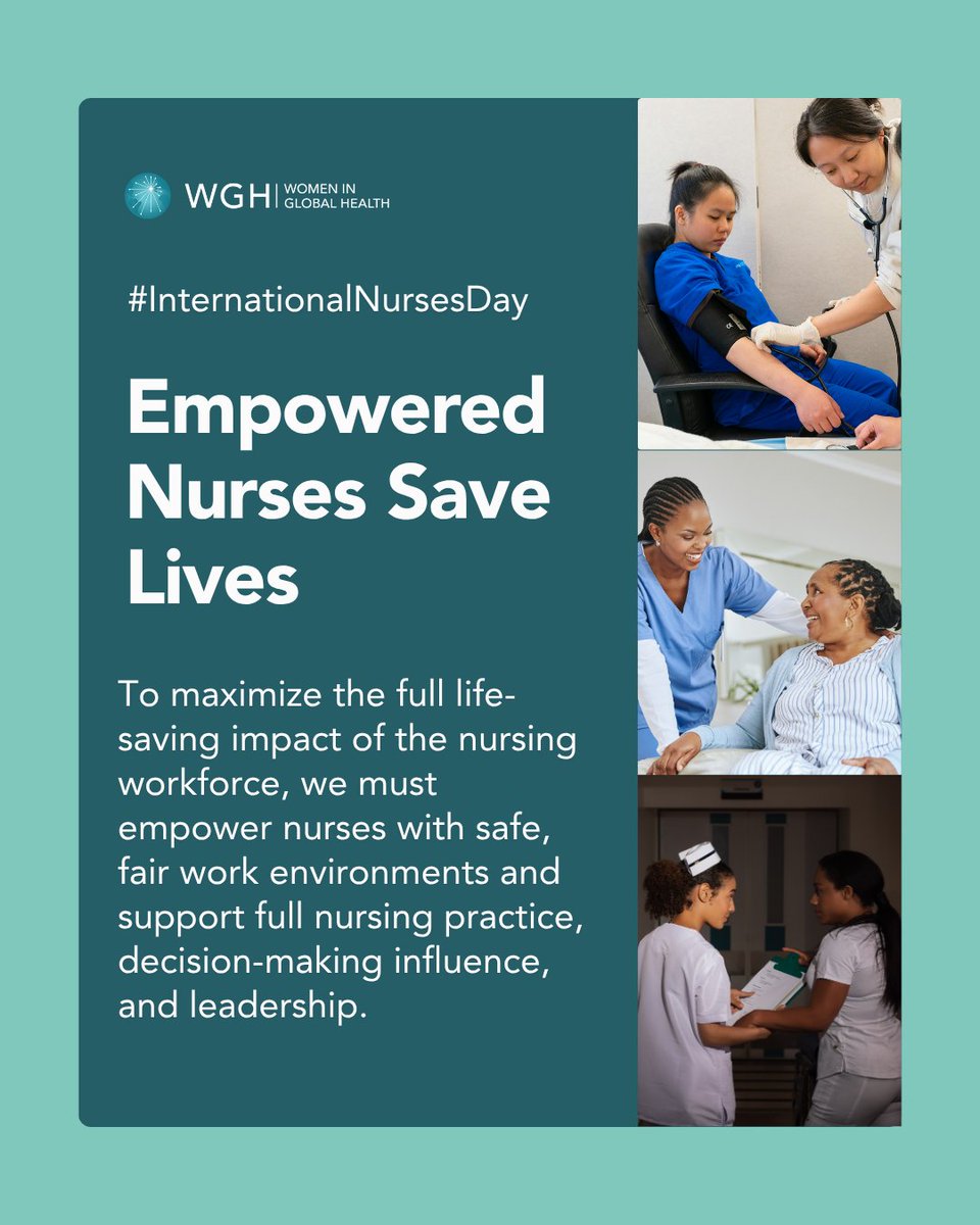 womeninGH's tweet photo. Empowered nurses save lives. Full stop.

Safe, fair workplaces. Full practice, influence, and leadership. Not optional — essential.

This #InternationalNursesDay, @WomeninGH stands with nurses everywhere. Our Nurses. Our Future.

#IND2026 #OurNursesOurFuture #WomenInGlobalHealth https://t.co/FRKfMYxLUn