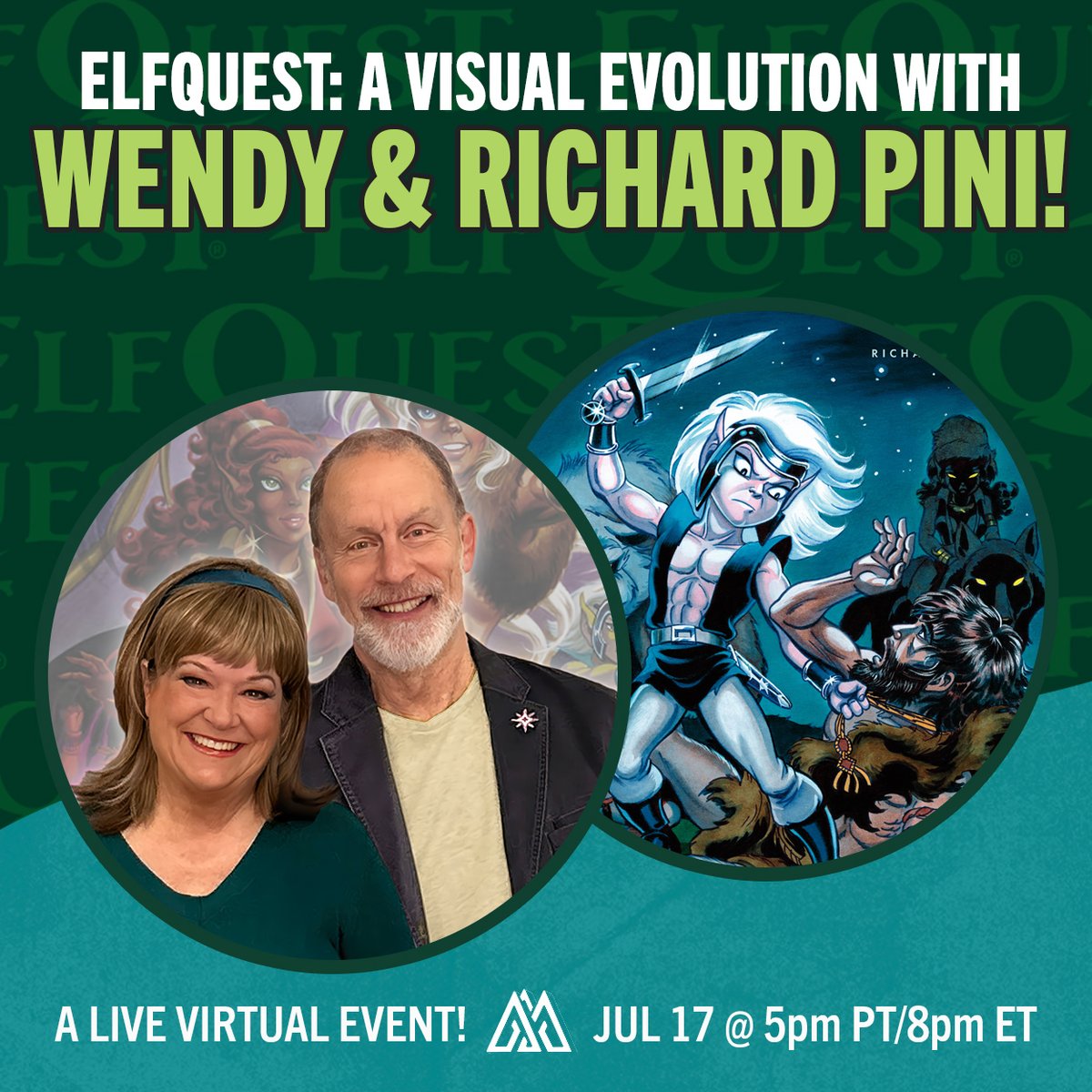 BeMomentus's tweet photo. Wendy Pini co-created the epic fantasy graphic novel series #ElfQuest, with her husband Richard Pini. Almost 50 years later, Wendy has explored many different techniques and styles with the series. Dive into this visual history LIVE with them: https://t.co/UmaGHqaTDm https://t.co/CzcfejVdp4