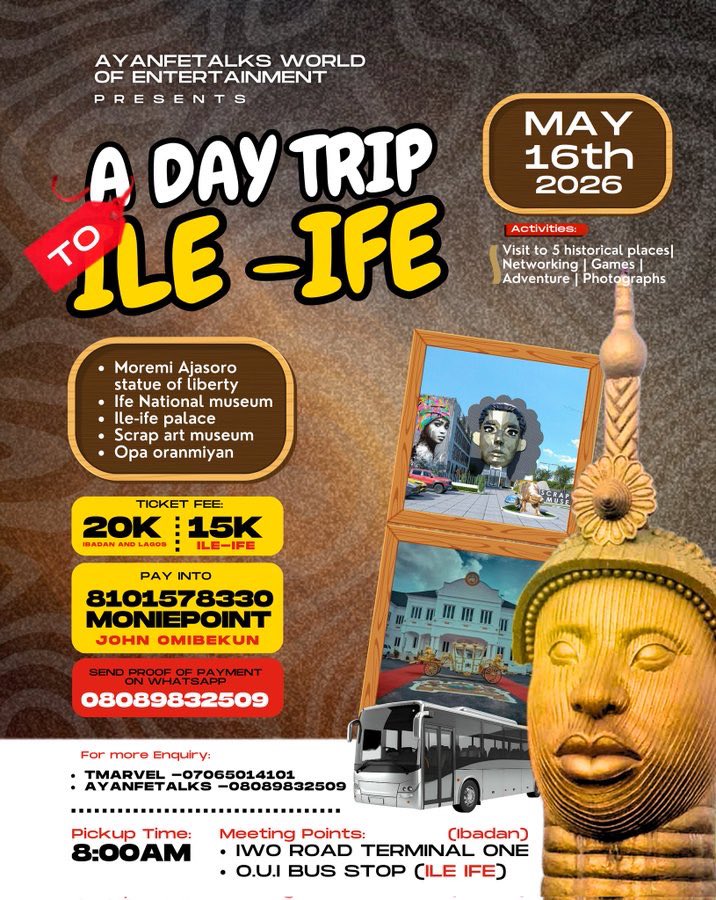 Anon asked us to give 10 people 25% off the actual amount for the trip, which means you get to pay 15k instead of 20k🤭

Signify in the CS if you’re interested or send a DM to <a href="/TalkWithAyanfe/">Talk With Ayanfe</a> ✨

This is your chance to explore culture in a whole new way🤩