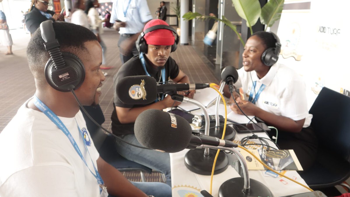 RadioTurf's tweet photo. Radio Turf 103.8FM is broadcasting live from the Inkosi Albert Luthuli International Convention Centre in Durban for Africa’s Travel Indaba 2026. 
Presenters Neo Ramashapa and Brian Moganedi are speaking with exhibitors, government officials, and industry leaders about the event. https://t.co/jIWP2z11jT