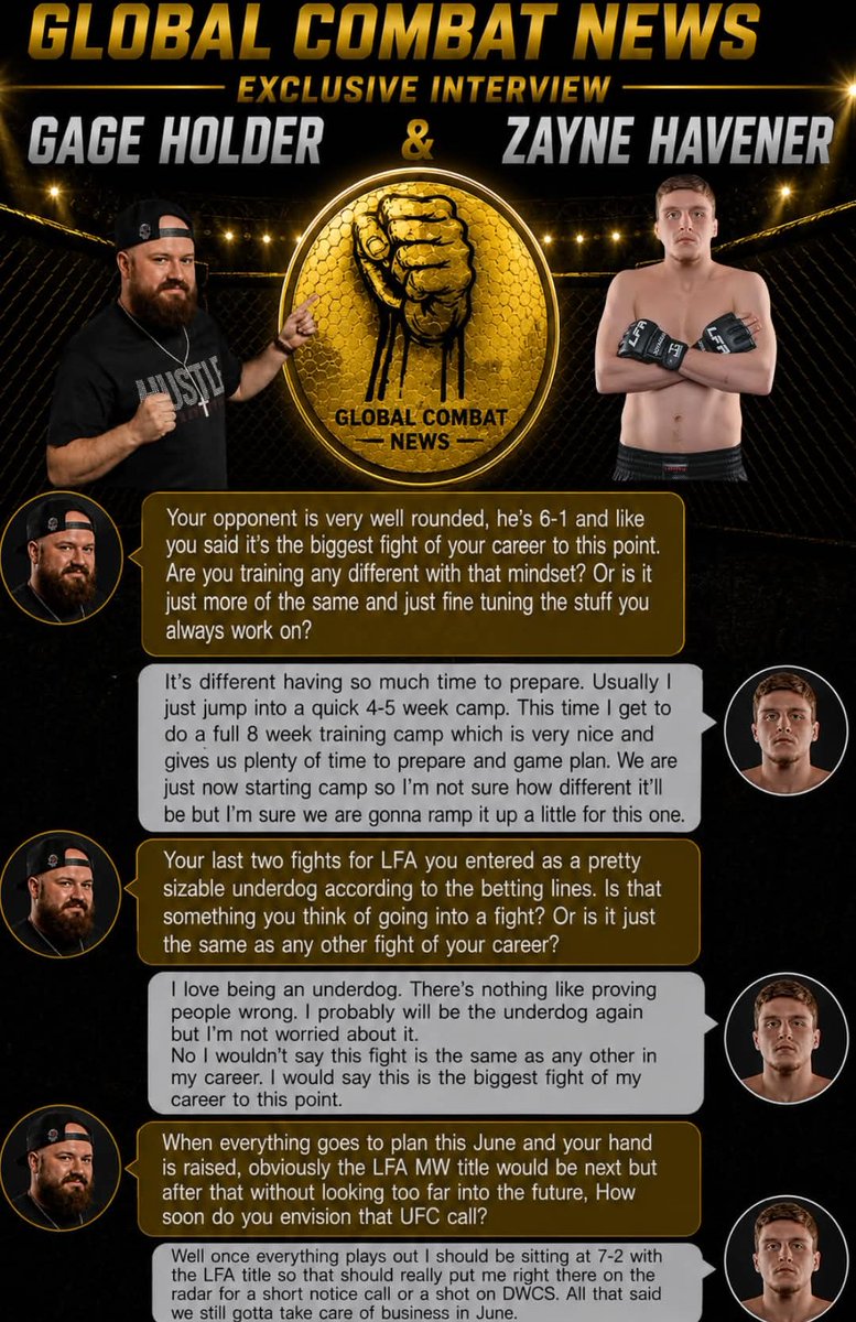 GlobalCombatNow's tweet photo. Got to catch up with Nice Guy Submission Fighting product Zayne Havener regarding his upcoming #1 contender bout for the #LFA Middleweight title 🏆,💯don't forget to like,share, and follow Global Combat News for everything combat sports! #mma #globalcombatnews #combatsports #ufc https://t.co/ZedxzDDwCB