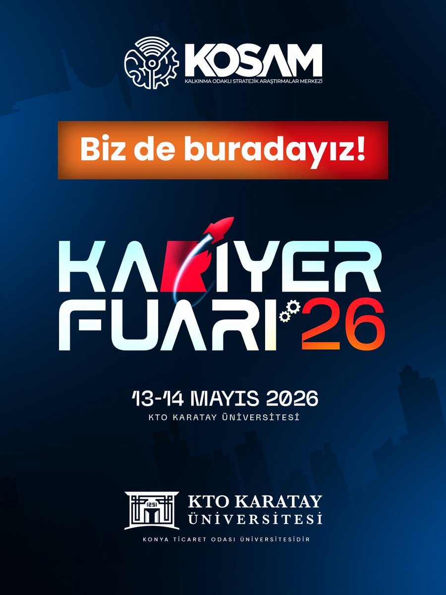 KOSAMorg's tweet photo. 📢 Değerli Öğrenciler!

Kariyerinize yön vermek, geleceğinizi şekillendirmek için büyük bir fırsat kapıda! @ktokaratay ’nin düzenlediği “Kariyer Fuarı’26”da KOSAM olarak biz de yerimizi alıyoruz! 🌱

Sizleri, yenilikçi projelerimiz hakkında bilgi almaya, heyecan verici staj olanaklarımızı keşfetmeye ve alanında uzman ekibimizle tanışmaya standımıza bekliyoruz! 👋

Ayrıca, standımızı ziyaret edip KOSAM’ı takip edenlere özel kitap hediyemiz de var! 📚🎁

📅 Tarih: 13-14 Mayıs 2026
📍 Yer: KTO Karatay Üniversitesi

#KariyerFuari26 #KOSAM #Kariyer #Staj