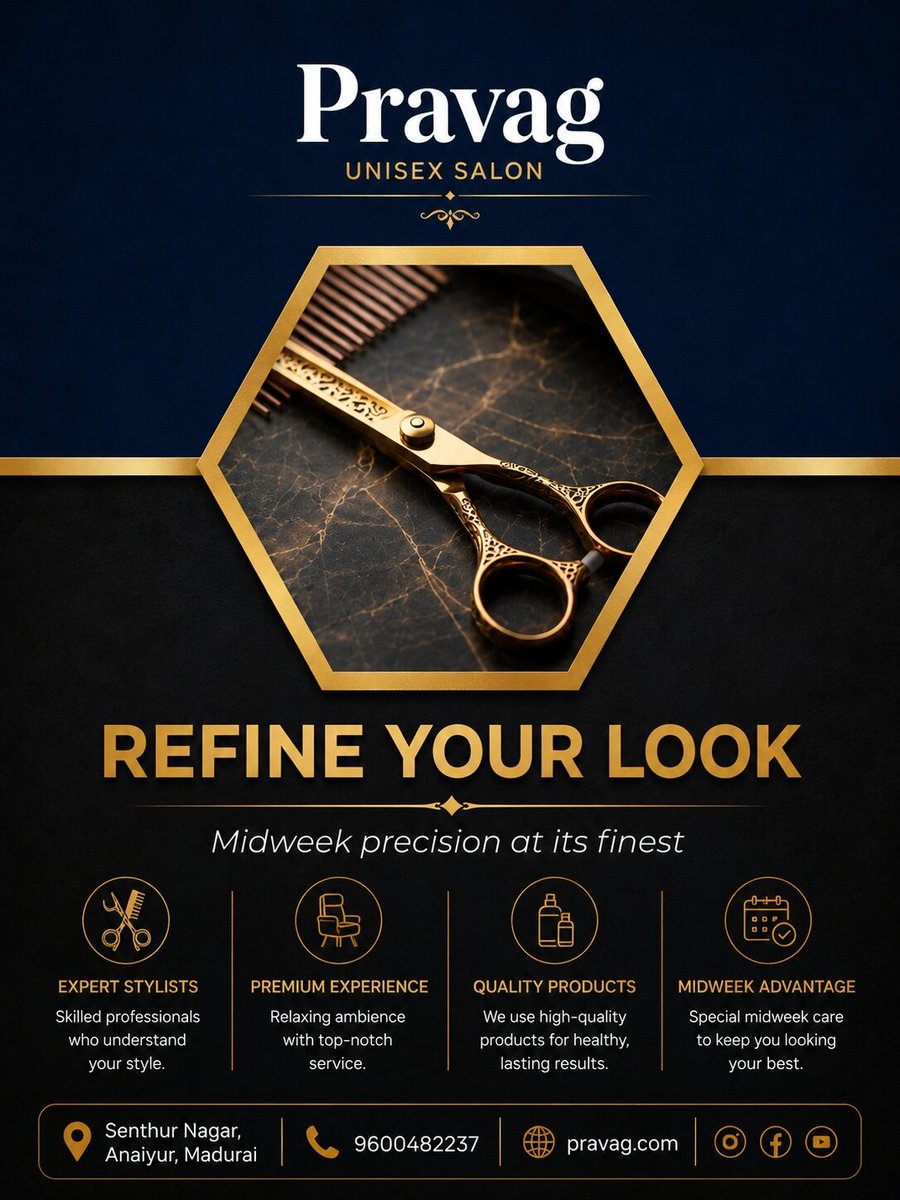PravagS49418's tweet photo. Midweek is for maintenance.
Refine your look and stay sharp with the experts at Pravag Unisex Salon.
Anaiyur, Madurai
9600482237
#PravagSalon #Madurai #TuesdayStyle #Grooming #Anaiyur #Precision https://t.co/LHlFNHmVOZ