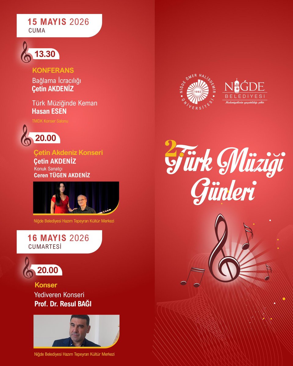DrHasanUslu's tweet photo. Üniversitemizde "2. Türk Müziği Günleri" etkinliği düzenlenecektir.
Türk Musikisi Devlet Konservatuvarı'nın düzenleyeceği etkinliğe tüm sanat severler davetlidir.
🎙️🎼
#NÖHÜ
#Niğde https://t.co/IS5yohyuP1